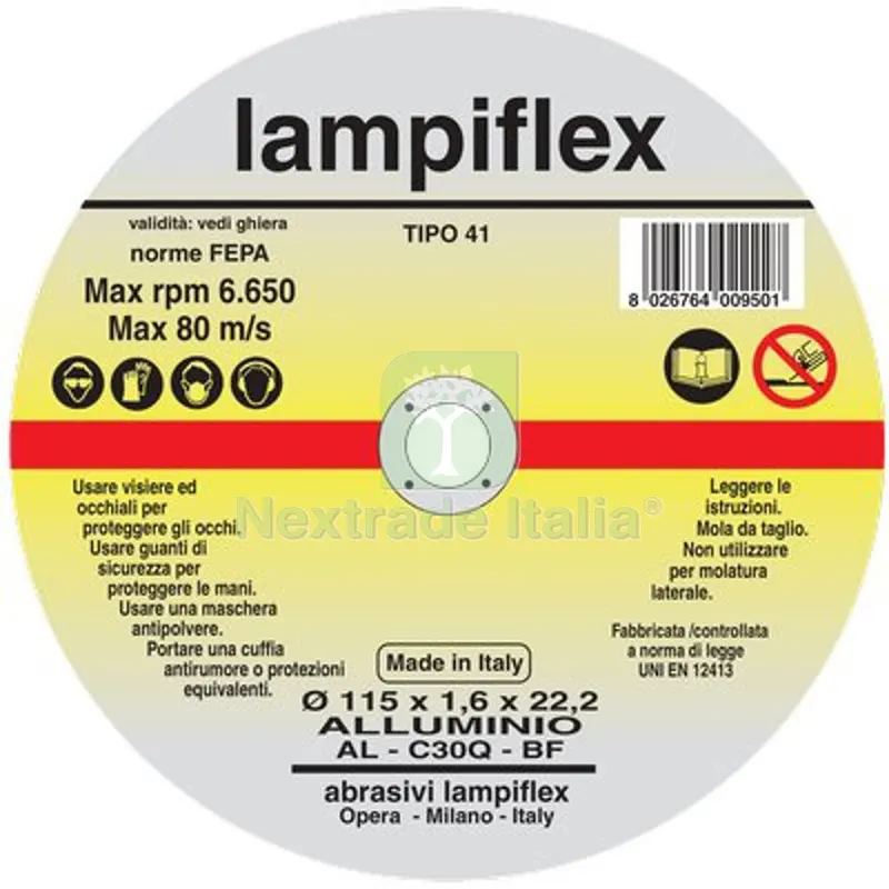 25PZ Disco Abrasivo Taglio Alluminio Lampiflex MM 115X22,2 H.MM 1,6 — Punte, frese e dischi — rif. FERX.VIR7132041 25PZ Disco Abrasivo Taglio Alluminio Lampiflex MM 115X22,2 H.MM 1,6 — Punte, frese e dischi — rif. FERX.VIR7132041