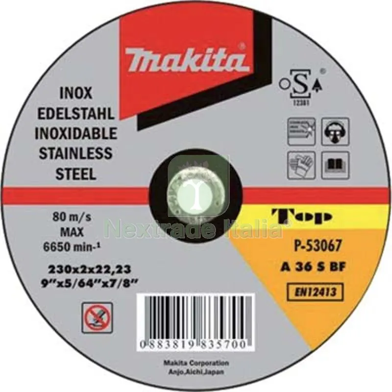 50PZ DISCO ABRASIVO TAGLIO FERRO MAKITA MM 230X22,2 H.MM 2,0 S MM 2.0 — Punte, frese e dischi — rif. FERX.VIR7132603 50PZ DISCO ABRASIVO TAGLIO FERRO MAKITA MM 230X22,2 H.MM 2,0 S MM 2.0 — Punte, frese e dischi — rif. FERX.VIR7132603