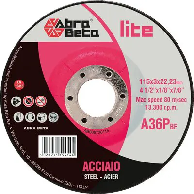 25PZ DISCO ABRASIVO TAGLIO FERRO ABRABETA MM 115X22,2 H.MM 3,0 — Punte, frese e dischi — rif. FERX.VIR7133713 25PZ DISCO ABRASIVO TAGLIO FERRO ABRABETA MM 115X22,2 H.MM 3,0 — Punte, frese e dischi — rif. FERX.VIR7133713