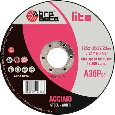 50PZ Disco Abrasivo Taglio Ferro Abrabeta MM 125X22,2 H.MM 1,6 — Punte, frese e dischi — rif. FERX.VIR7133717