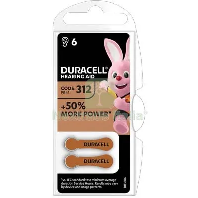 10CF PILA APPARECCHIO ACUSTICO EASY TAB 312 DURACELL MARRONE CF=PZ 6 Colore Marrone Mod 312 — Batterie e caricabatterie — rif. FERX.VIR7402057