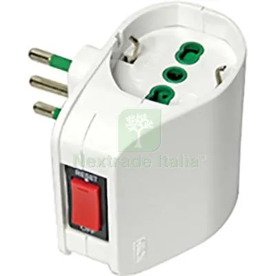 2PZ Adattatore Doppio 10A-SCHUKO FME Bianco 2P+T + Interruttore Termico a 10/16 — Interruttori e prese — rif. FERX.VIR7403187 2PZ Adattatore Doppio 10A-SCHUKO FME Bianco 2P+T + Interruttore Termico a 10/16 — Interruttori e prese — rif. FERX.VIR7403187