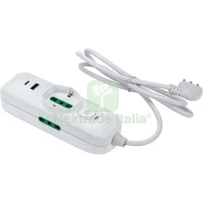 2PZ Multipresa Bipasso Schuko + Termico Triax FME Bianco Posti 3 2P+T 16A N°xmmq 3X0,75 MT 1,5 — Interruttori e prese — rif. FERX.VIR7403240