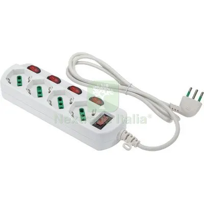 2PZ Multipresa Bipasso SCH +4 INT.LUM Retail FME Bianco Posti 4 2P+T 16A N°xmmq 3X0,75 MT 1,5 — Interruttori e prese — rif. FERX.VIR7403245 2PZ Multipresa Bipasso SCH +4 INT.LUM Retail FME Bianco Posti 4 2P+T 16A N°xmmq 3X0,75 MT 1,5 — Interruttori e prese — rif. FERX.VIR7403245