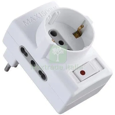 5PZ ADATTATORE TRIPLO 10A-16A+SCHUKO ELECTRALINE BIANCO 2P+T ASIMMETRICO + INTERRUTTORE TERMICO A 10 — Interruttori e prese — rif. FERX.VIR7403296 5PZ ADATTATORE TRIPLO 10A-16A+SCHUKO ELECTRALINE BIANCO 2P+T ASIMMETRICO + INTERRUTTORE TERMICO A 10 — Interruttori e prese — rif. FERX.VIR7403296