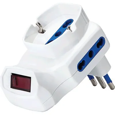 2PZ ADATTATORE TRIPLO 10A-10/16A+SCHUKO AIGOSTAR BIANCO 2P+T + INTERRUTTORE TERMICO — Interruttori e prese — rif. FERX.VIR7403345