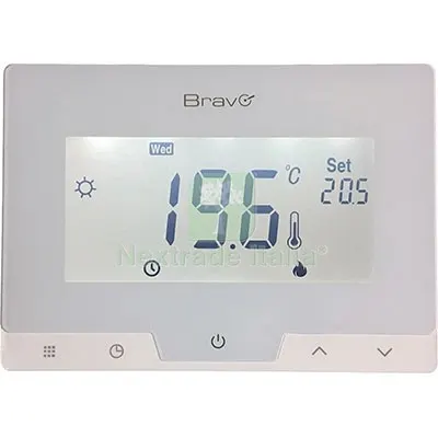 CRONOTERMOSTATO GLAM BRAVO 5/35°C LCD 3,8" MM 124X88X24 — Caldaie e radiatori — rif. FERX.VIR7409095 CRONOTERMOSTATO GLAM BRAVO 5/35°C LCD 3,8" MM 124X88X24 — Caldaie e radiatori — rif. FERX.VIR7409095