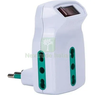 Adattatore Triplo 10A-10/16A FME Bianco 2P+T + Interruttore Termico a 10 — Interruttori e prese — rif. FERX.VIR7420318