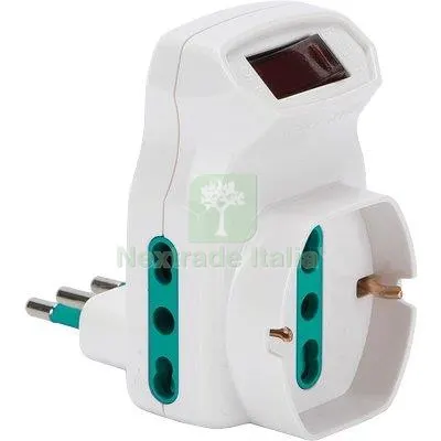 Adattatore Triplo 10A-10/16A+SCHUKO FME Bianco 2P+T + Interruttore Termico a 10 Colore Bianco — Interruttori e prese — rif. FERX.VIR7420319 Adattatore Triplo 10A-10/16A+SCHUKO FME Bianco 2P+T + Interruttore Termico a 10 Colore Bianco — Interruttori e prese — rif. FERX.VIR7420319