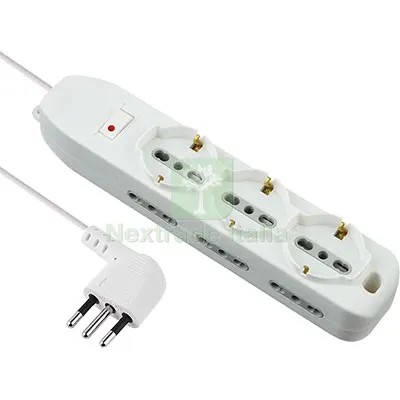 Multipresa Bipasso + Schuko + Termico Electraline Bianco Posti 9 2P+T 10A N°xmmq 3X0,75 MT 2 — Interruttori e prese — rif. FERX.VIR7420362 Multipresa Bipasso + Schuko + Termico Electraline Bianco Posti 9 2P+T 10A N°xmmq 3X0,75 MT 2 — Interruttori e prese — rif. FERX.VIR7420362