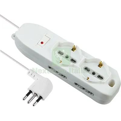 2PZ Multipresa Bipasso + Schuko + Termico Electraline Bianco Posti 6 2P+T 10A N°xmmq 3X0,75 MT 2 — Interruttori e prese — rif. FERX.VIR7420363