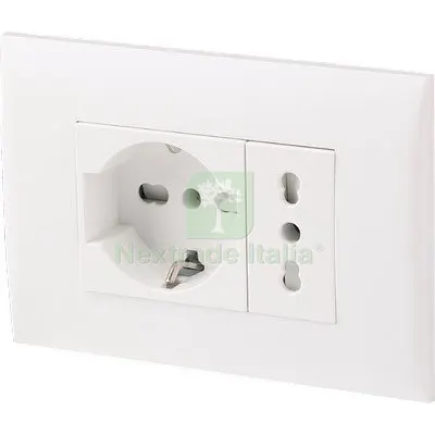2PZ Placca Precomposta 2211 Electraline Bianco Posti 2 Presa 10/16 + Schuko Volt 220 a 16 — Interruttori e prese — rif. FERX.VIR7420376