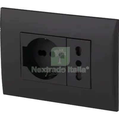 2PZ PLACCA PRECOMPOSTA 2211 ELECTRALINE NERO POSTI 2 PRESA 10/16 + SCHUKO VOLT 220 A 16 — Interruttori e prese — rif. FERX.VIR7420377