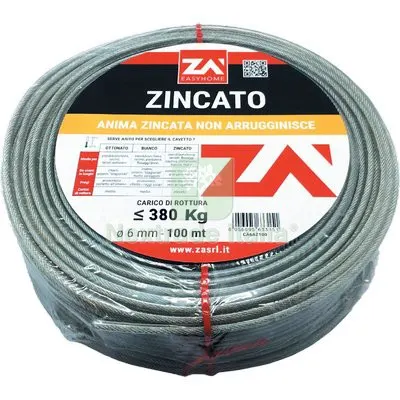 CAVETTO ACCIAIO ZINCATO TRASPARENTE MM 6,0 MT 100 — Fili, cavetti e catene metalliche — rif. FERX.VIR7511218 CAVETTO ACCIAIO ZINCATO TRASPARENTE MM 6,0 MT 100 — Fili, cavetti e catene metalliche — rif. FERX.VIR7511218