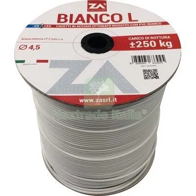 CAVETTO ACCIAIO OTTONATO BIANCONE MM 4,5 MT 500 KG 250 — Fili, cavetti e catene metalliche — rif. FERX.VIR7511253