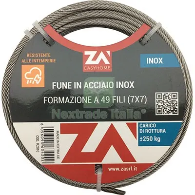 FUNE ACCIAIO INOX D.MM 6 L.MT 10 N° FILI 49 — Fili, cavetti e catene metalliche — rif. FERX.VIR7542288