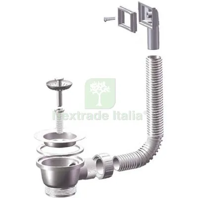 2PZ Piletta Minibasket Lavello Inox + Troppo Pieno PP/Inox 1"1/2F + Tappo Griglia Basket Diametro Pollici 1"1/2 — Scarichi e sifoni — rif. FERX.VIR7706121