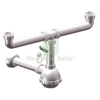5PZ Sifone PP a Bottiglia 2 Vasche + 1 Attacco Bianco MM 40/32 1"1/4 Diametro Pollici 1"1/4 — Scarichi e sifoni — rif. FERX.VIR7706190