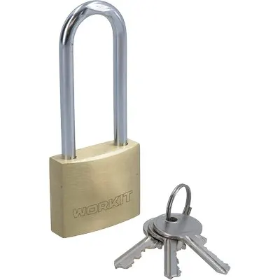 6PZ LUCCHETTO ARCO LUNGO WORKIT OTTONE ARCO CROMATO CHIAVI 3 MM 40X52 — Lucchetti e catene — rif. FERX.VIR8220266