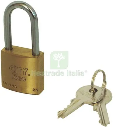 10PZ Lucchetto Arco Lungo Aditus Iseo Ottone Arco Cromato Chiavi 2 MM 25X25 — Lucchetti e catene — rif. FERX.VIR8235022