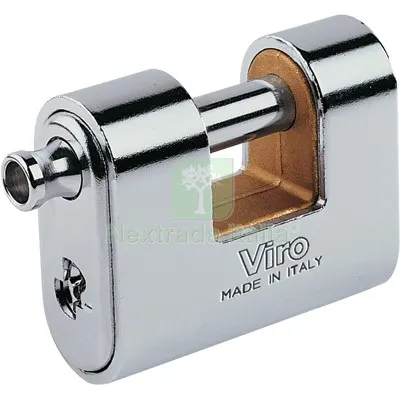 Lucchetto Antiscasso Corazzato Panzer Viro Ottone Acciaio Cromato Chiavi 3 MM 86 Luce MM 36x20 — Lucchetti e catene — rif. FERX.VIR8240002