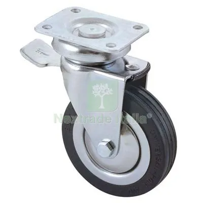 Ruota a Forcella Girevole + Fermo 155BIS AVO A/Cromato/Gomma Nera D.MM 100X24 P.MM 90X70 KG 80 — Ferramenta per legno e mobili — rif. FERX.VIR8323229 Ruota a Forcella Girevole + Fermo 155BIS AVO A/Cromato/Gomma Nera D.MM 100X24 P.MM 90X70 KG 80 — Ferramenta per legno e mobili — rif. FERX.VIR8323229