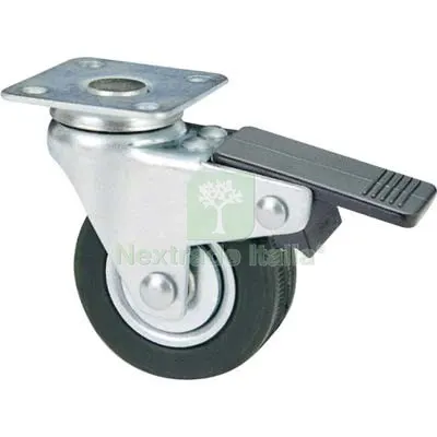 4PZ Ruota a Forcella Girevole + Fermo 160BIS AVO A/Zincr/Gomma Nera P.MM 40X40 D.MM 40X18 KG 20 — Ferramenta per legno e mobili — rif. FERX.VIR8323243