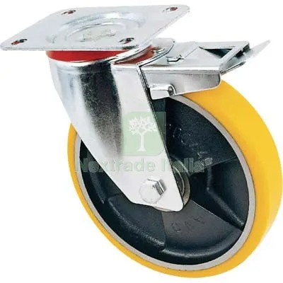 RUOTA A FORCELLA GIREVOLE + FERMO 24 AVO A/ZINCR/POL.GIAL D/GHISA D.MM 150X30 P.MM 100X85 KG 200 — Ferramenta per legno e mobili — rif. FERX.VIR8323425
