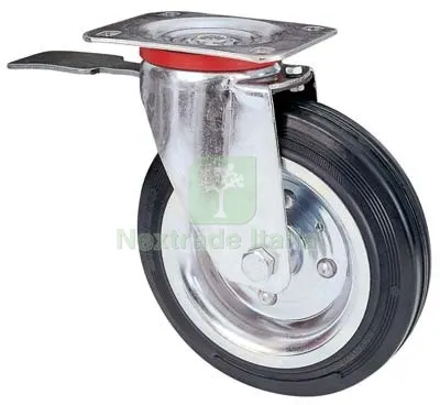 Ruota a Forcella Girevole + Fermo 80BIS AVO A/Zincr/Gomma Nera D.MM 80X25 P.MM 100X85 KG 50 — Ferramenta per legno e mobili — rif. FERX.VIR8323443 Ruota a Forcella Girevole + Fermo 80BIS AVO A/Zincr/Gomma Nera D.MM 80X25 P.MM 100X85 KG 50 — Ferramenta per legno e mobili — rif. FERX.VIR8323443