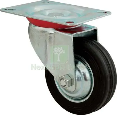 Ruota a Forcella Girevole Hand A/Zincato/Gomma Nera D.MM 200X50 P.MM 135X105 — Ferramenta per legno e mobili — rif. FERX.VIR8323506