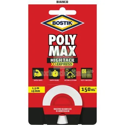 4PZ BOSTIK POLYMAX HIGH TACK NASTRO BIADESIVO BIANCO H.MM 19 MT 1,5 — Adesivi e sigillanti — rif. FERX.VIR8390925 4PZ BOSTIK POLYMAX HIGH TACK NASTRO BIADESIVO BIANCO H.MM 19 MT 1,5 — Adesivi e sigillanti — rif. FERX.VIR8390925
