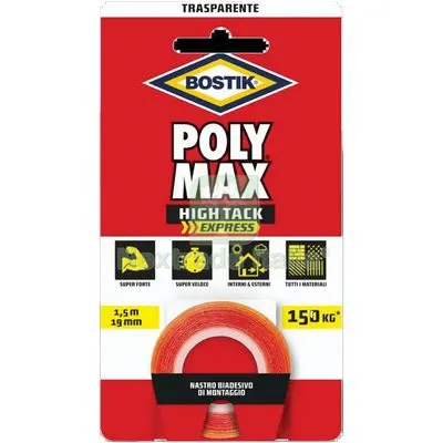 4PZ BOSTIK POLYMAX HIGH TACK NASTRO BIADESIVO TRASPARENTE H.MM 19 MT 1,5 — Adesivi e sigillanti — rif. FERX.VIR8390926