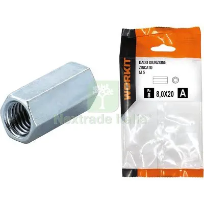 5CF Dado Giunzione Zincato Self Workit M 10 MM 17X40 CF=PZ 2 — Bulloni, dadi e rondelle — rif. FERX.VIR9000533 5CF Dado Giunzione Zincato Self Workit M 10 MM 17X40 CF=PZ 2 — Bulloni, dadi e rondelle — rif. FERX.VIR9000533