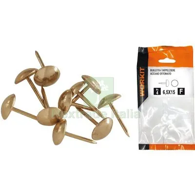 5CF Bulletta Tappezziere Self Workit Acciaio Ottonatomm 9,0X15 CF=PZ 14 — Chiodi e graffe — rif. FERX.VIR9002113 5CF Bulletta Tappezziere Self Workit Acciaio Ottonatomm 9,0X15 CF=PZ 14 — Chiodi e graffe — rif. FERX.VIR9002113