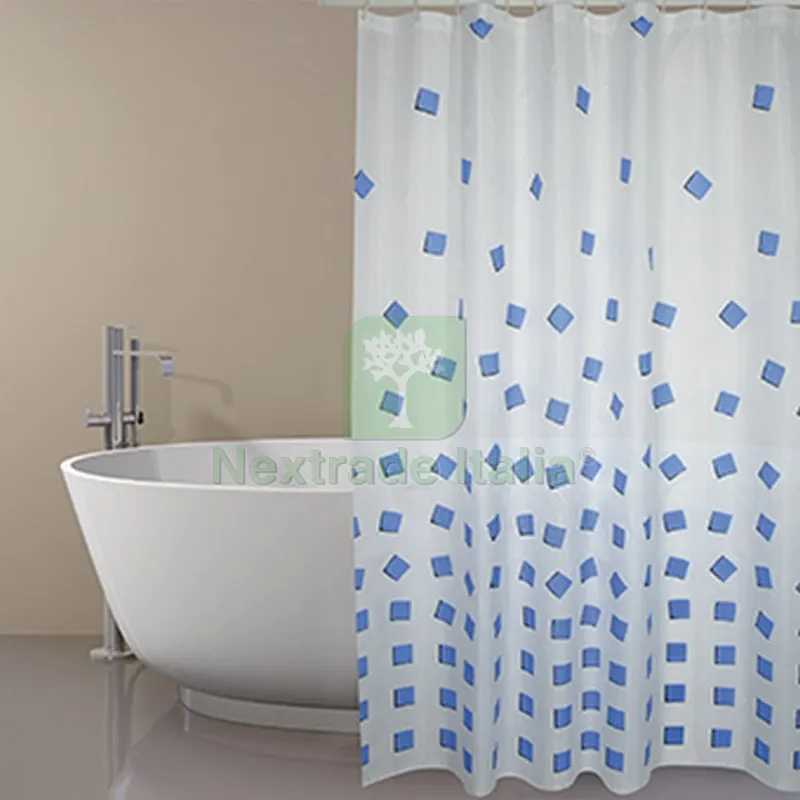 TENDA PER DOCCIA IN TESSUTO POLIESTERE THIKA cm 180x200 Blu — Accessori bagno — rif. FERX.DIA102-ST82-180