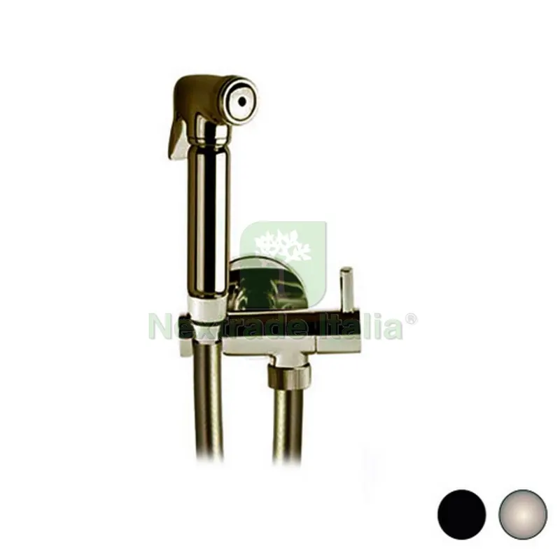SET CON IDROSCOPINO + FLESSIBILE + SUPPORTO OTTONE TONDO Nero Opaco — Accessori bagno — rif. FERX.DIA110-16143-NO