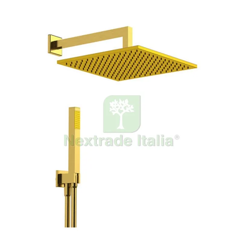 Kit Soffione Doccia Quadro cm 30 x 30 Oro Spazzolato — Rubinetti e valvole — rif. FERX.DIA110-RMQ249-OS30 Kit Soffione Doccia Quadro cm 30 x 30 Oro Spazzolato — Rubinetti e valvole — rif. FERX.DIA110-RMQ249-OS30