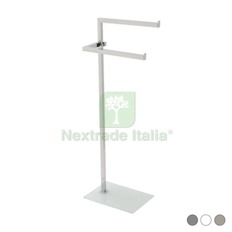 PIANTANA PORTASCIUGAMANI ACCIAIO CON BASE VETRO Cromo - Base Bianca — Accessori bagno — rif. FERX.DIA121-C1164-CB