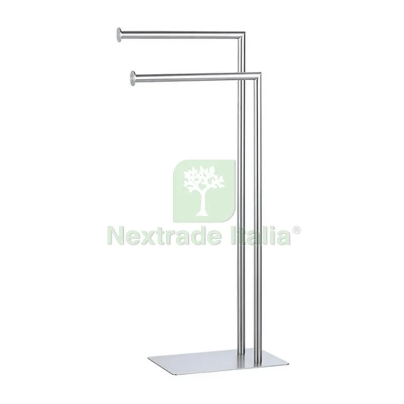 PIANTANA PORTASCIUGAMANI CON DUE BRACCI BASE RETTANGOLARE Acciaio Satinato — Accessori bagno — rif. FERX.DIA121-C1165-AS PIANTANA PORTASCIUGAMANI CON DUE BRACCI BASE RETTANGOLARE Acciaio Satinato — Accessori bagno — rif. FERX.DIA121-C1165-AS