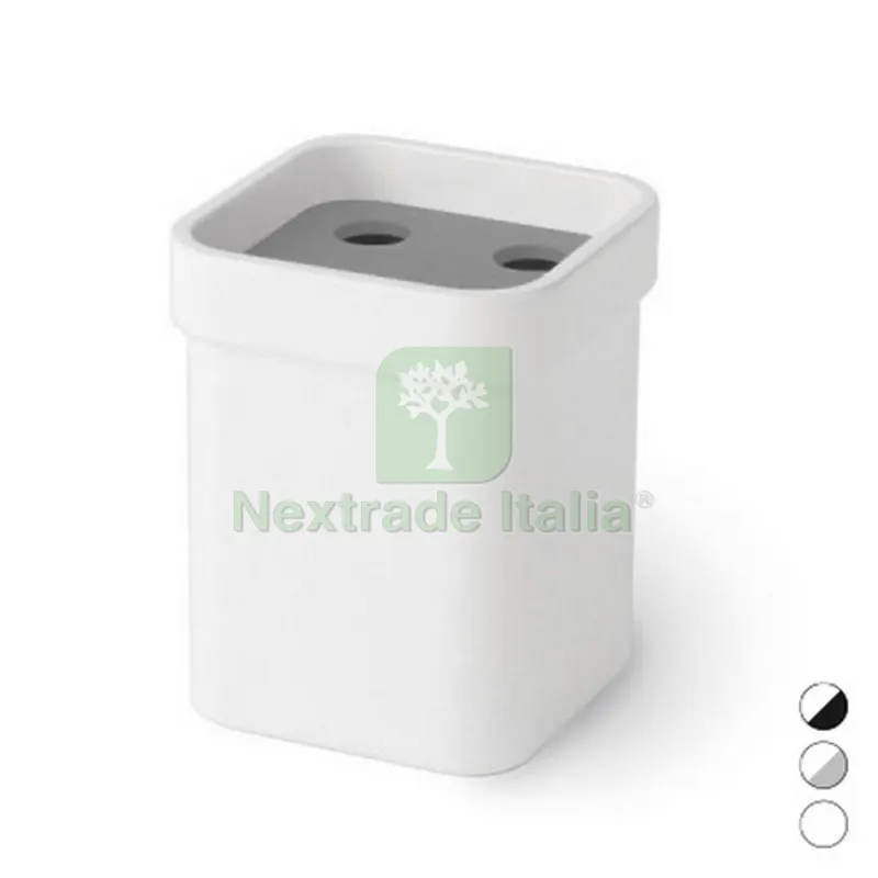 Portaspazzolini in Melammina Saeta Bianco Nero mm 85x85x105 — Accessori bagno — rif. FERX.DIA121-FS5146-BN