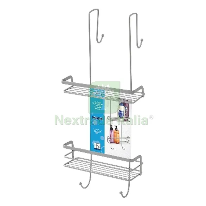 Mensola Rettangolare 2 Ripiani con Gancio Doccia Cromo-Satinato — Arredo — rif. FERX.DIA121-R285 Mensola Rettangolare 2 Ripiani con Gancio Doccia Cromo-Satinato — Arredo — rif. FERX.DIA121-R285