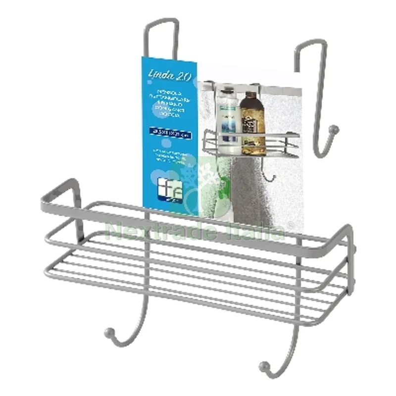 Mensola Rettangolare 1 Ripiano con Gancio Doccia Cromo-Satinato — Arredo — rif. FERX.DIA121-R286