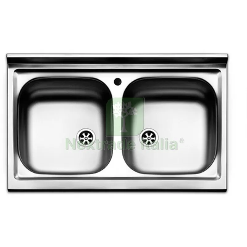 LAVELLO APPOGGIO ACCIAIO INOX 2 VASCHE CM 80 cm 80 — Sanitari e ceramiche — rif. FERX.DIA140-1801