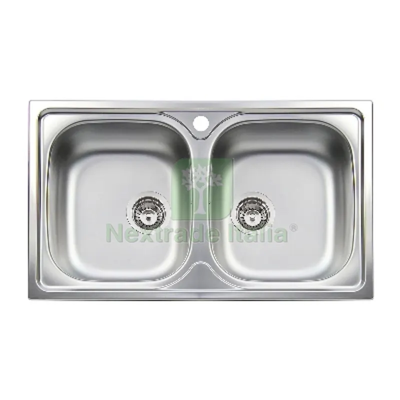 LAVELLO INCASSO ACCIAIO INOX 2 VASCHE CM 86 cm 86 — Sanitari e ceramiche — rif. FERX.DIA140-1802