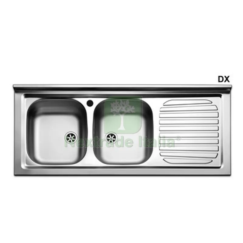 LAVELLO APPOGGIO IN ACCIAIO INOX CON 2 VASCHETTE cm 120 gocciolatoio sx — Sanitari e ceramiche — rif. FERX.DIA140-181-SX