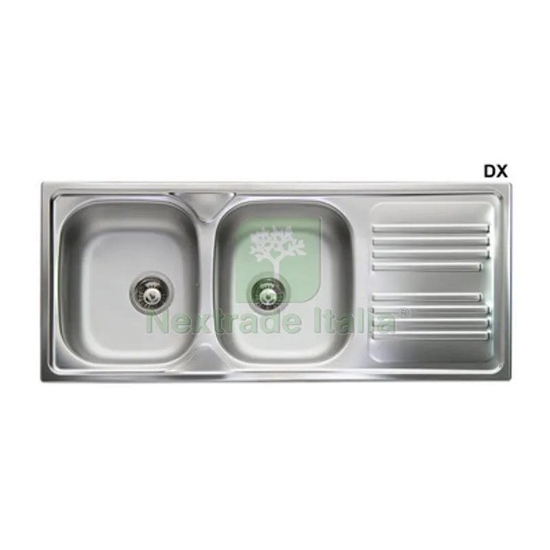 LAVELLO INCASSO IN ACCIAIO INOX CON 2 VASCHE cm 116 gocciolatoio dx — Sanitari e ceramiche — rif. FERX.DIA140-191-DX