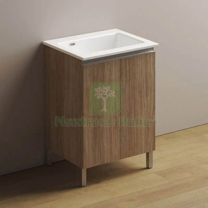 Mobile Lavatoio con Lavabo in Ceramica e Maniglia a Gola Bianco Classico - LxP 60x50 cm — Maniglie e pomelli — rif. FERX.DIA140-XPN01-BC6050
