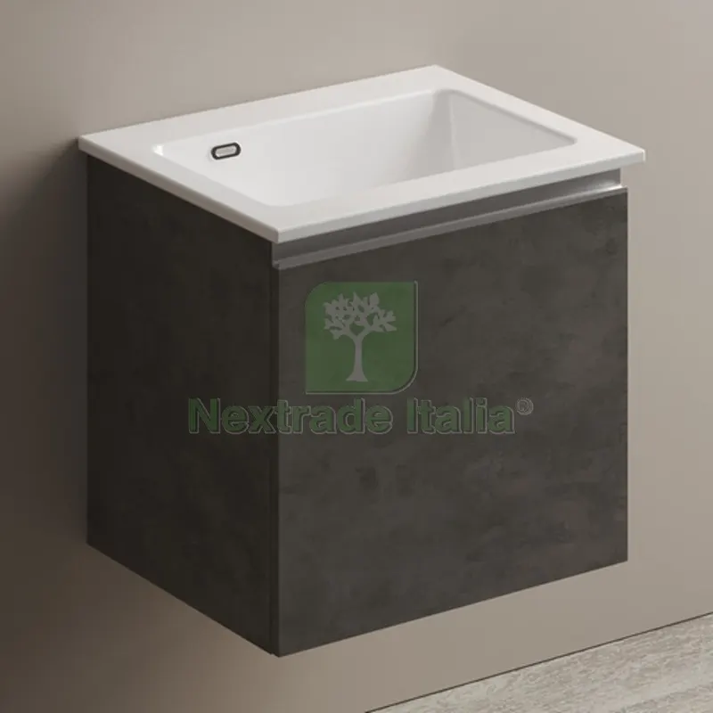 Mobile Lavatoio Sospeso con Lavabo in Ceramica e Maniglia a Gola Olmo Montano - LxP 60x50 cm — Maniglie e pomelli — rif. FERX.DIA140-XPS01-LM6050 Mobile Lavatoio Sospeso con Lavabo in Ceramica e Maniglia a Gola Olmo Montano - LxP 60x50 cm — Maniglie e pomelli — rif. FERX.DIA140-XPS01-LM6050