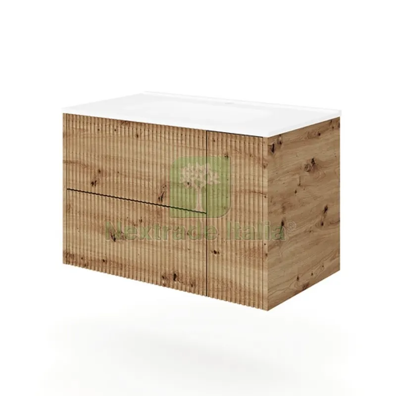 Base Sospesa Mobile Bagno con Lavabo MOD. Trio Cannettato cm 81x46 Rovere oro — Accessori bagno — rif. FERX.DIA142-SRB-RV080 Base Sospesa Mobile Bagno con Lavabo MOD. Trio Cannettato cm 81x46 Rovere oro — Accessori bagno — rif. FERX.DIA142-SRB-RV080