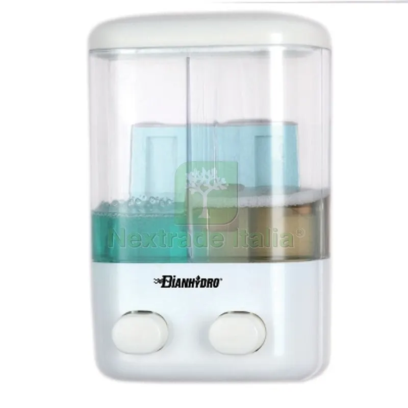 DISPENSER DI SAPONE LIQUIDO A PARETE DUE VANI Lt 0.48 x 2 - H. 220 mm — Accessori bagno — rif. FERX.DIA150-413
